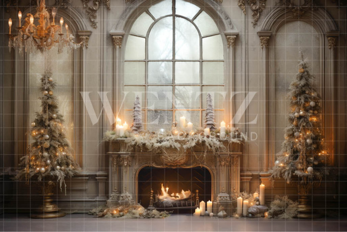 Fabric Photography Background Christmas Set with Fireplace / Backdrop 4645