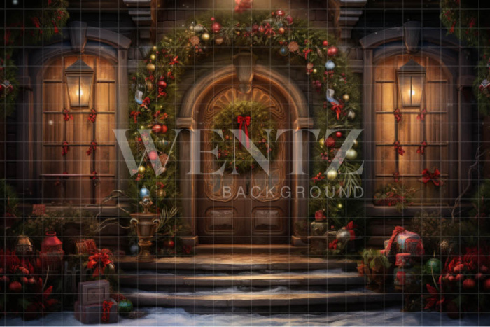 Fabric Photography Background Christmas House Front / Backdrop 4653