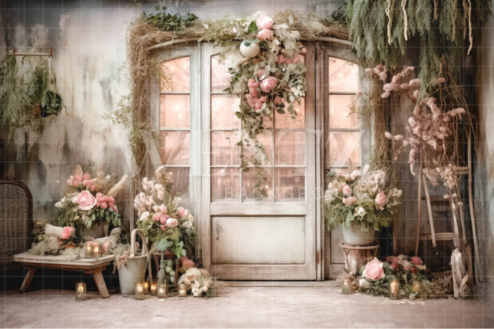 Fabric Photography Background Rustic Christmas Door / Backdrop 4654