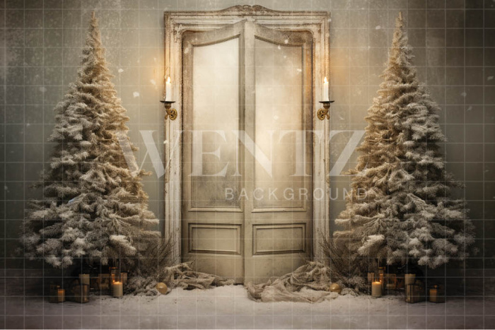 Fabric Photography Background Rustic Christmas Door / Backdrop 4656