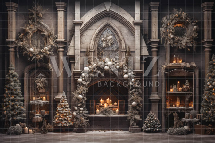 Fabric Photography Background Christmas Fireplace / Backdrop 4659