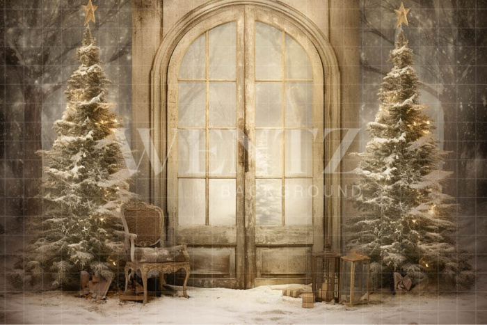 Fabric Photography Background Vintage Christmas Front / Backdrop 4670