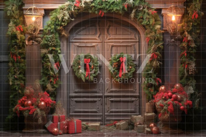 Fabric Photography Background Christmas Door / Backdrop 4672