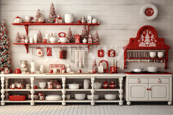 Fabric Photography Background Christmas Kitchen / Backdrop 4680