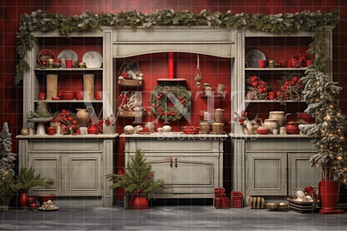 Fabric Photography Background Christmas Kitchen / Backdrop 4681