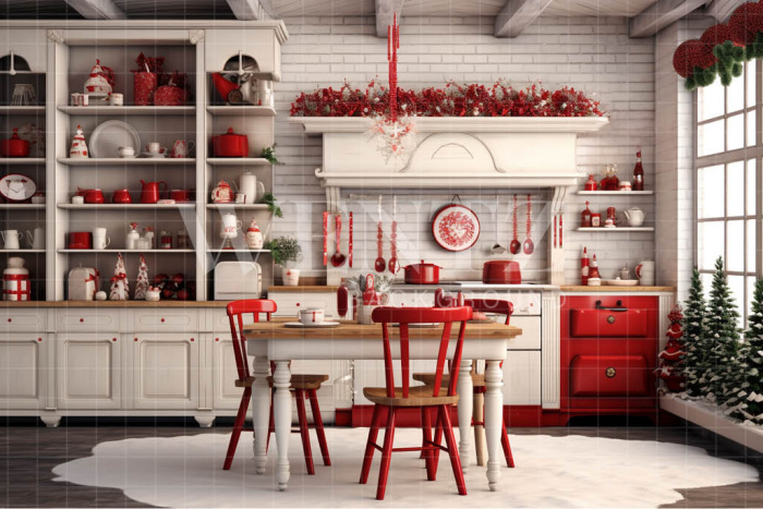 Fabric Photography Background Christmas Kitchen / Backdrop 4682