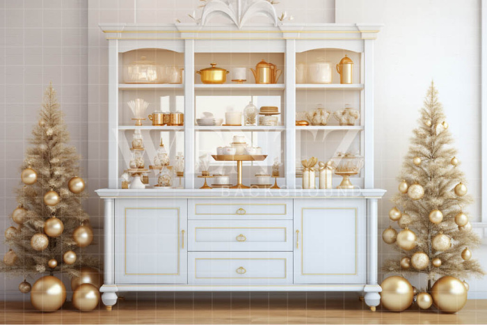 Fabric Photography Background White Christmas Kitchen / Backdrop 4684