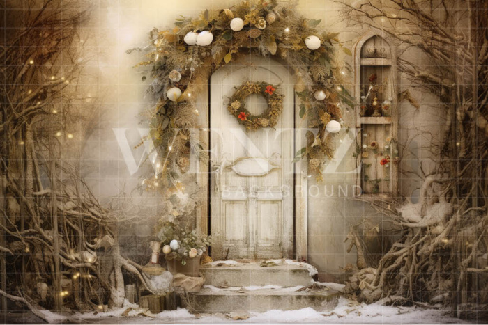 Fabric Photography Background Vintage Christmas Door / Backdrop 4687