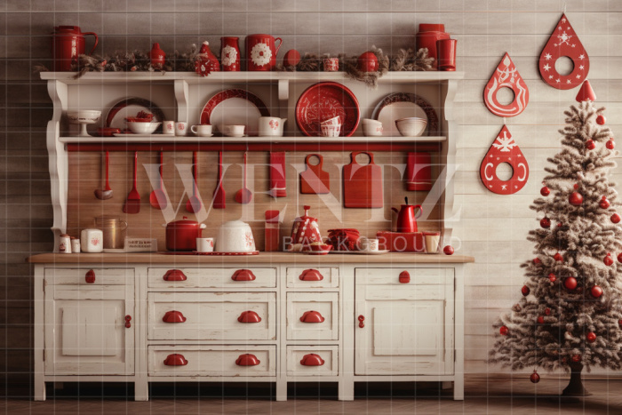 Fabric Photography Background Christmas Kitchen / Backdrop 4691