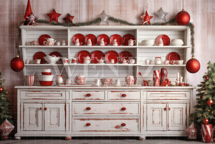 Fabric Photography Background Christmas Kitchen / Backdrop 4709