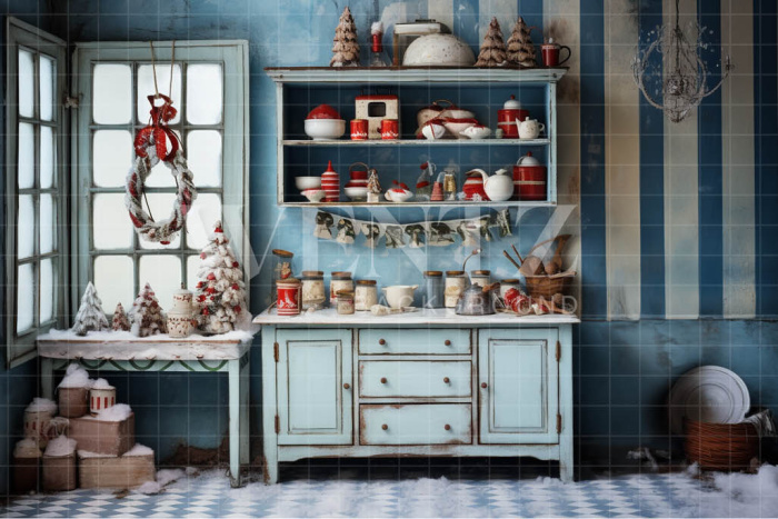 Fabric Photography Background Rustic Christmas Kitchen / Backdrop 4700