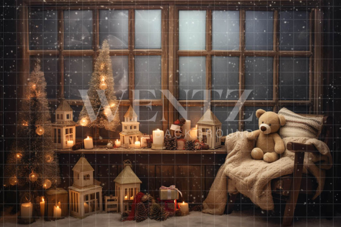 Fabric Photography Background Room with Teddy Bear / Backdrop 4693