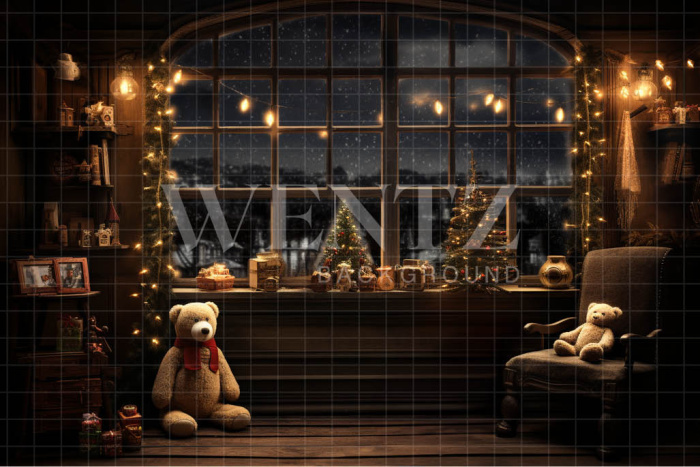 Fabric Photography Background Christmas Set with Teddy Bears / Backdrop 4705