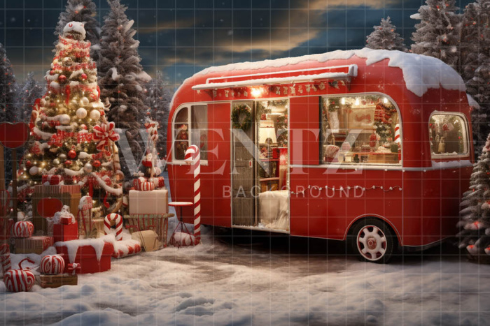 Fabric Photography Background Christmas Trailer / Backdrop 4712