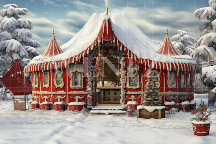 Fabric Photography Background Santa Claus House / Backdrop 4714