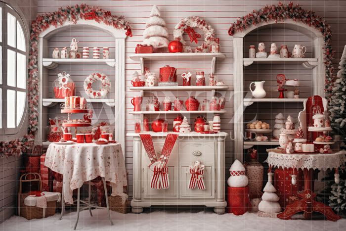 Fabric Photography Background Christmas Kitchen / Backdrop 4715