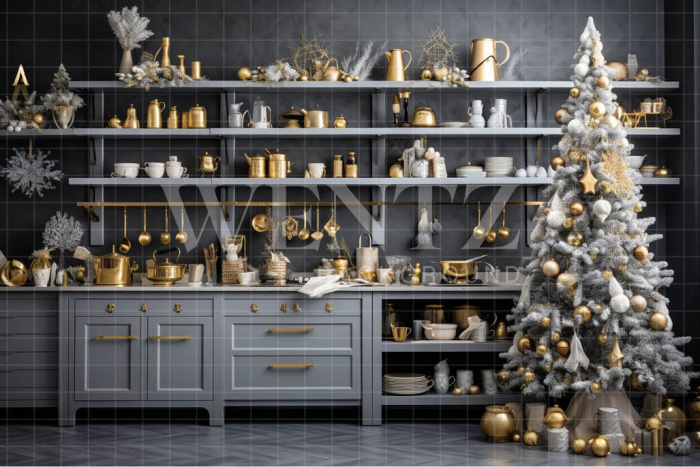 Fabric Photography Background Christmas Kitchen / Backdrop 4717