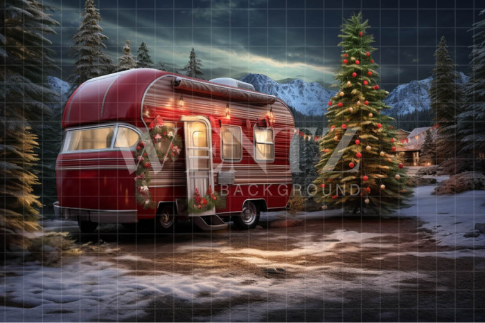 Fabric Photography Background Christmas Trailer / Backdrop 4725