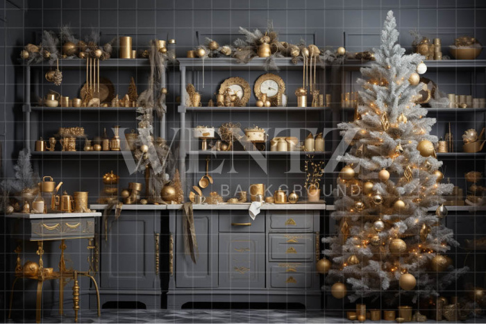 Fabric Photography Background Christmas Kitchen / Backdrop  4728