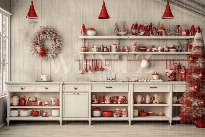 Fabric Photography Background Christmas Kitchen / Backdrop  4730