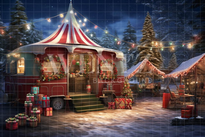 Fabric Photography Background Christmas Trailer / Backdrop 4731