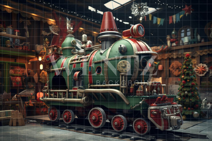 Fabric Photography Background Christmas Train / Backdrop 4736