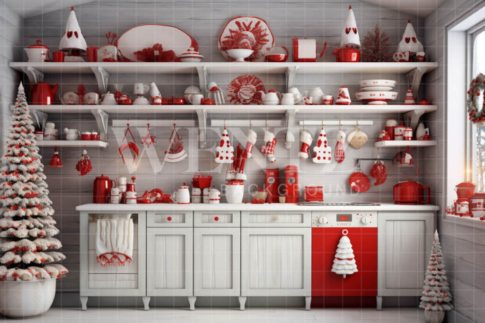 Fabric Photography Background Christmas Kitchen / Backdrop 4737