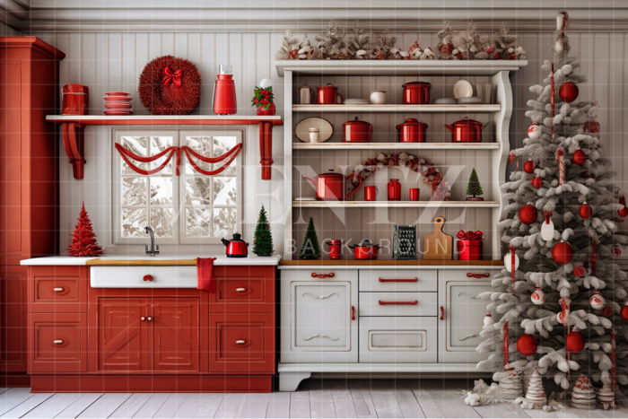 Fabric Photography Background Christmas Kitchen / Backdrop 4738