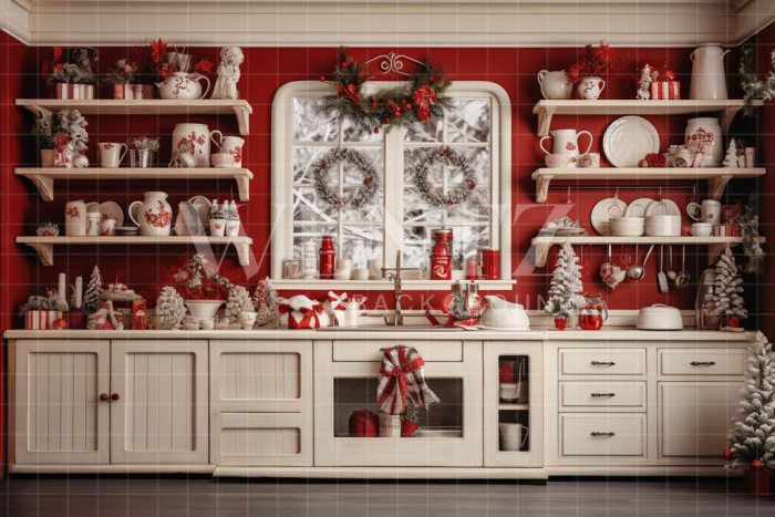 Fabric Photography Background Christmas Kitchen / Backdrop 4739