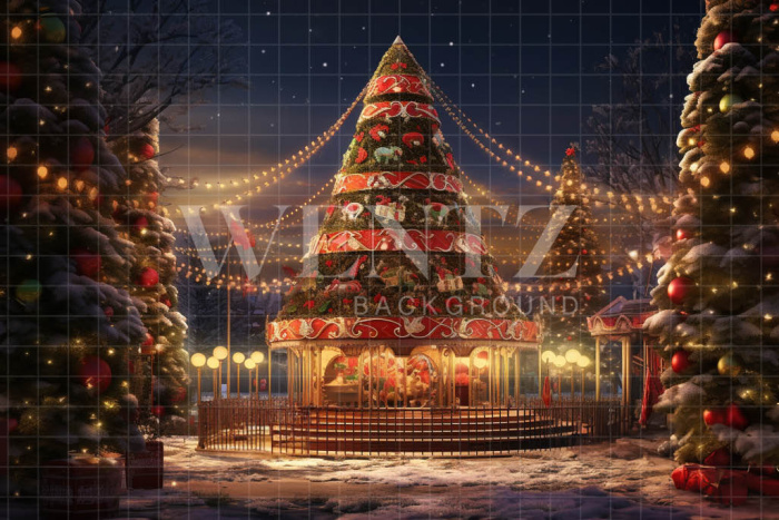 Fabric Photography Background Christmas Carousel / Backdrop 4745