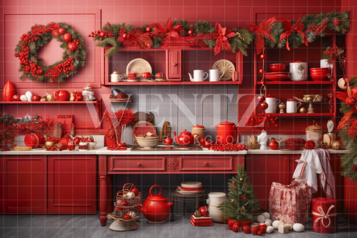 Fabric Photography Background Christmas Kitchen / Backdrop 4748