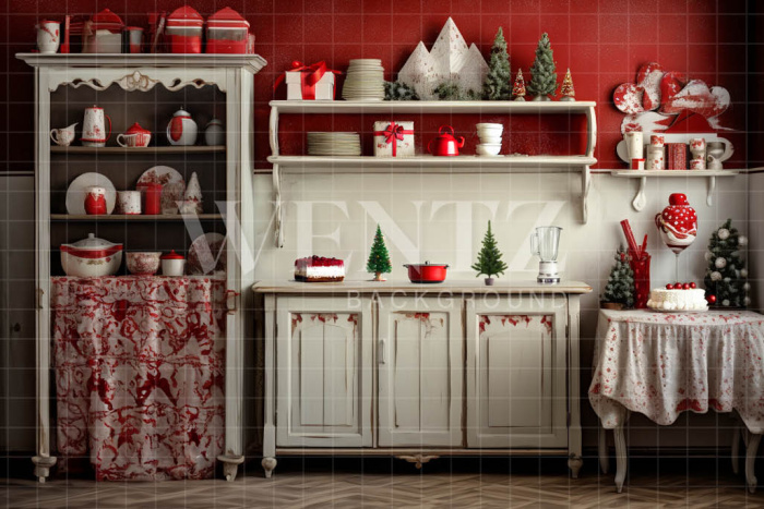 Fabric Photography Background Rustic Christmas Kitchen / Backdrop 4753