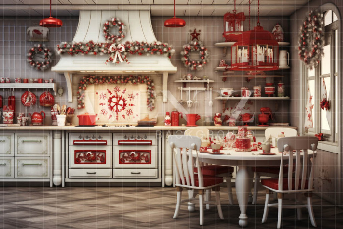 Fabric Photography Background Christmas Kitchen / Backdrop 4757