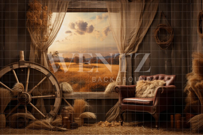 Fabric Photography Background House on the Countryside / Backdrop 4775