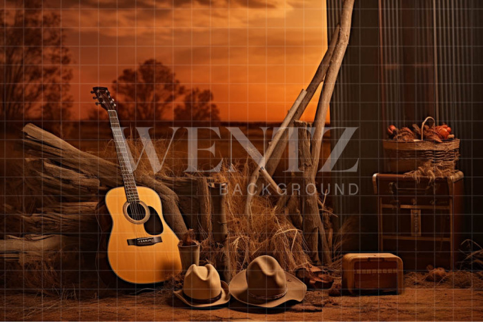 Fabric Photography Background Set with Guitar / Backdrop 4777