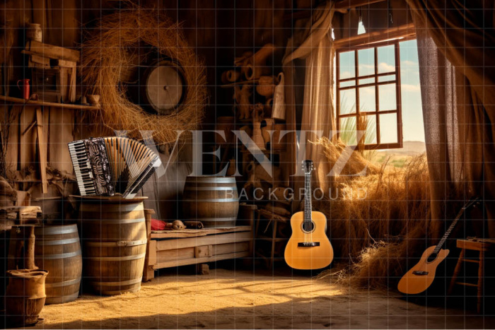 Fabric Photography Background Set with Guitar / Backdrop 4792