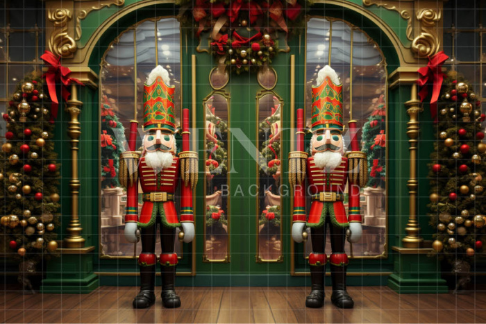 Fabric Photography Background Green Christmas Nutcracker / Backdrop  4811