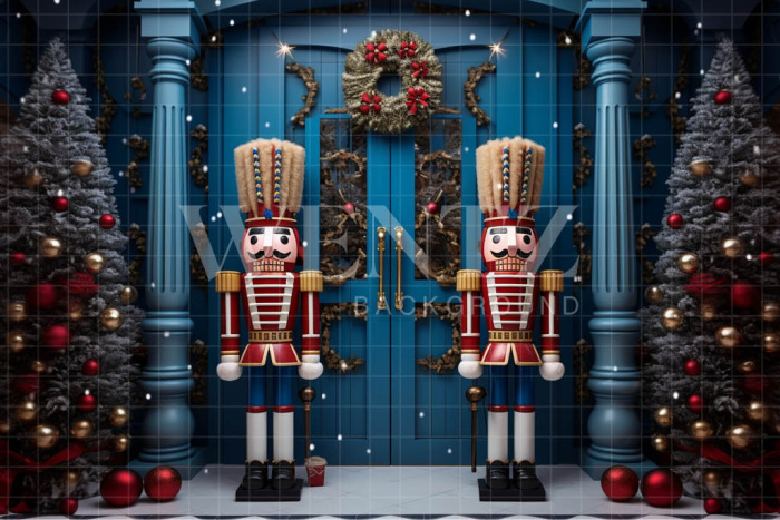 Fabric Photography Background Blue Christmas Nutcracker / Backdrop 4812