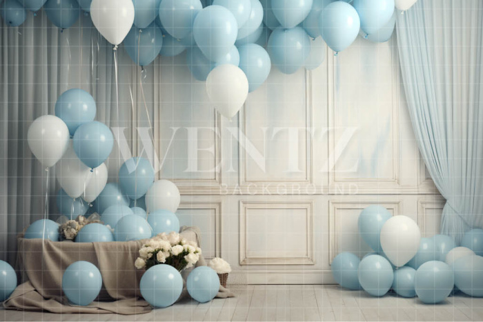 Fabric Photography Background Room with Blue Balloons / Backdrop 4898