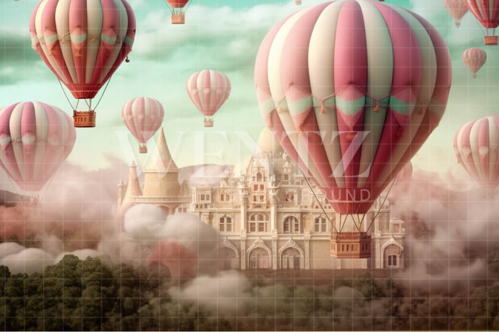 Fabric Photography Background Pink Hot Air Balloons / Backdrop 4907