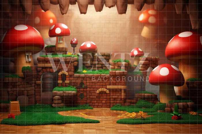 Photographic Background in Fabric Mushroom Forest / Backdrop 4963