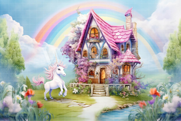 Photographic Background in Fabric Unicorn Castle / Backdrop 4968