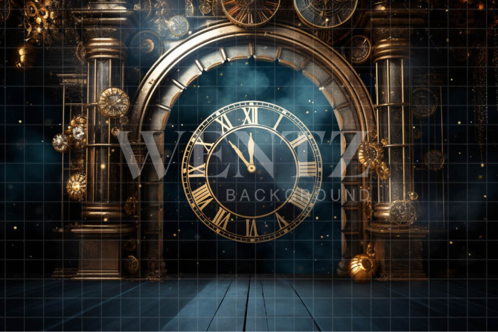 Photographic Background in Fabric Living Room with Clock / Backdrop 4984