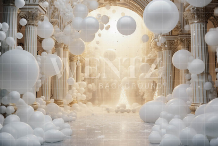 Photographic Background in Fabric Hall with White Balloons / Backdrop 4998