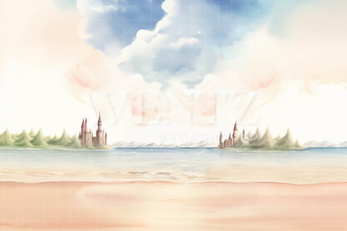 Photographic Background in Fabric Watercolor Beach / Backdrop 5008