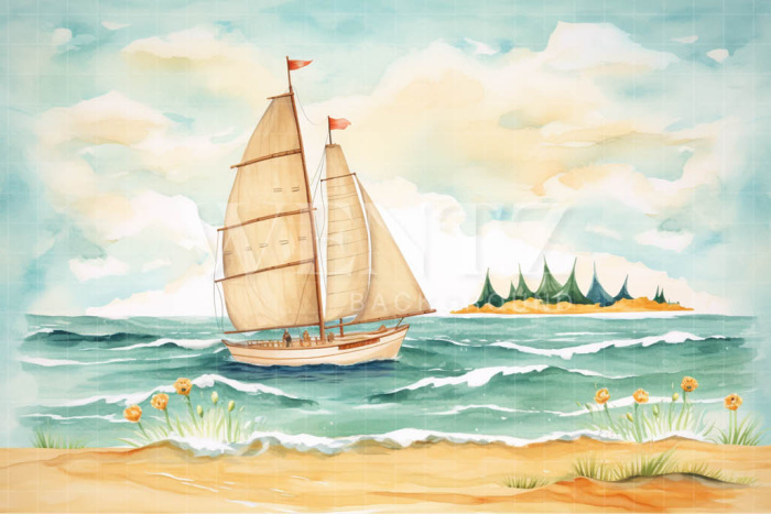 Photographic Background in Fabric Sailboat in the Sea / Backdrop 5009