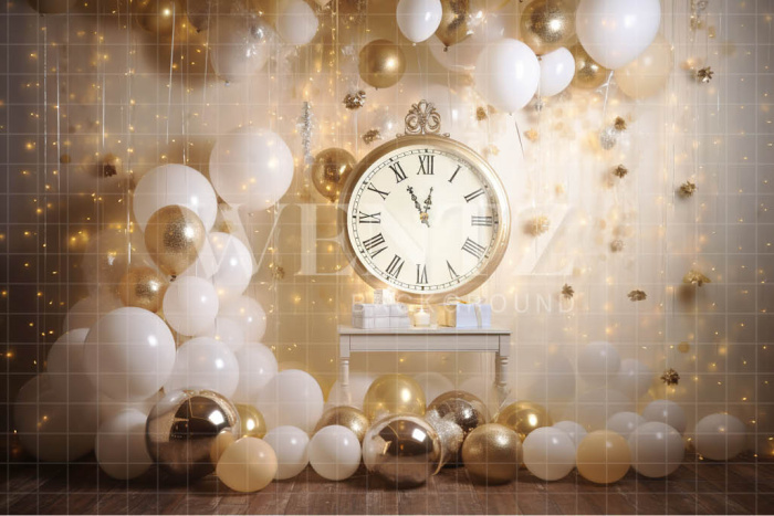 Photographic Background in Fabric Clock and Balloons / Backdrop 5034