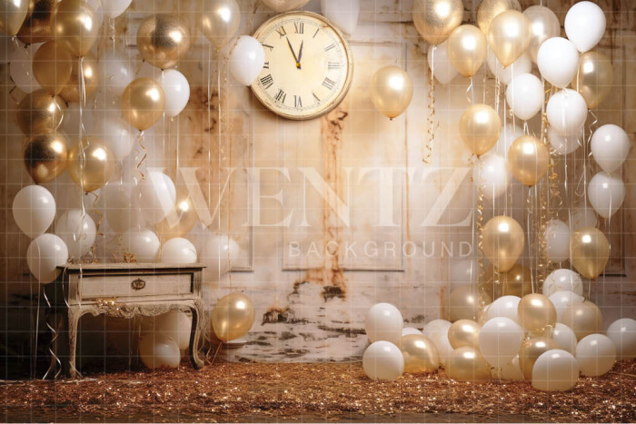 Photographic Background in Fabric Clock and Balloons / Backdrop 5035