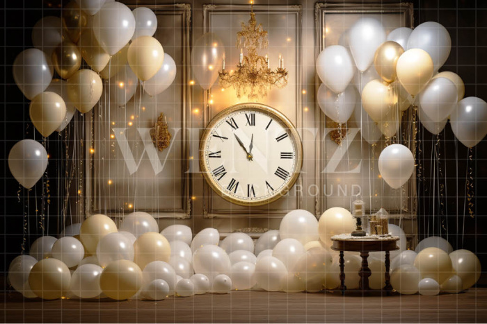 Photographic Background in Fabric Clock and Balloons / Backdrop 5036