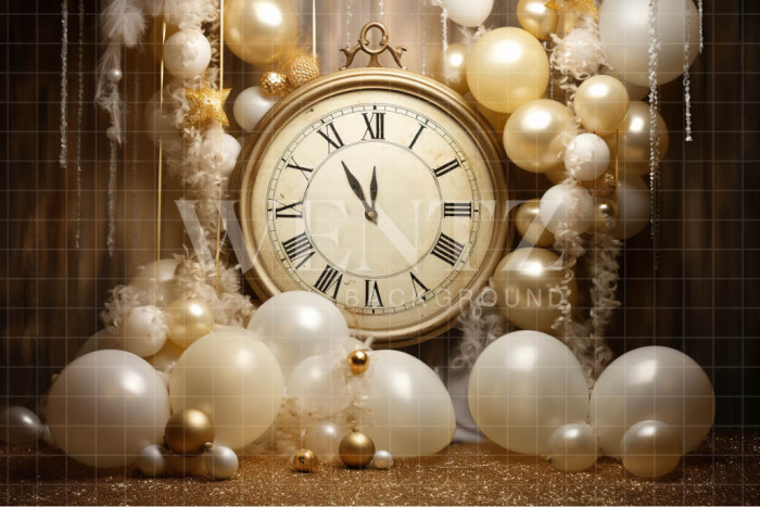 Photographic Background in Fabric Clock and Balloons / Backdrop 5037